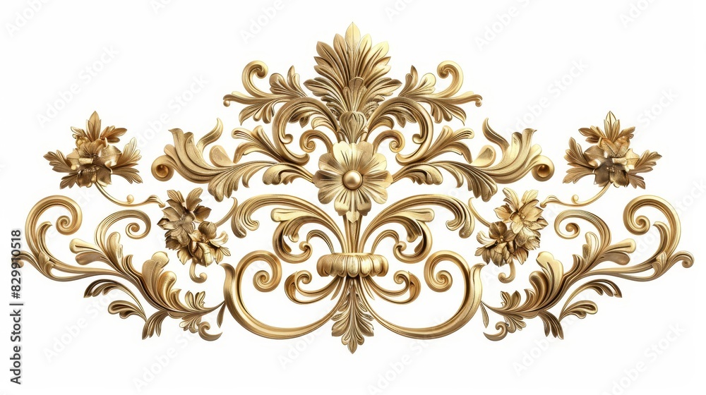 intricate golden baroque ornamental design with elegant floral details isolated on white background vector illustration