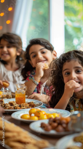 Children Delight in Eid Treats  Eid feast  Islamic celebration  Family feast.