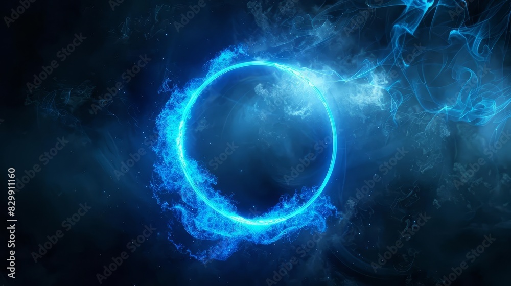 isolated blue circular light effect glowing ring of energy or magic futuristic scifi design element