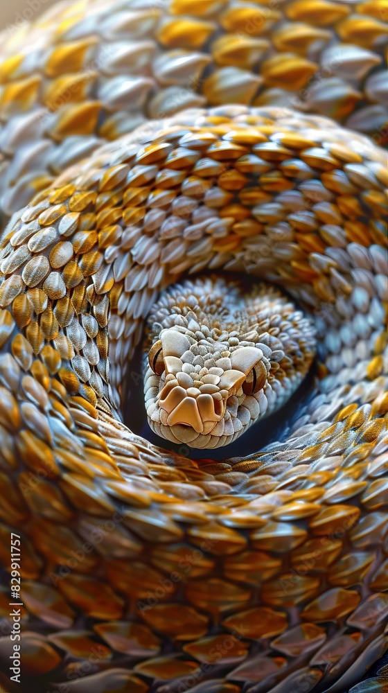 Fototapeta premium A coiled diamondback rattlesnake.