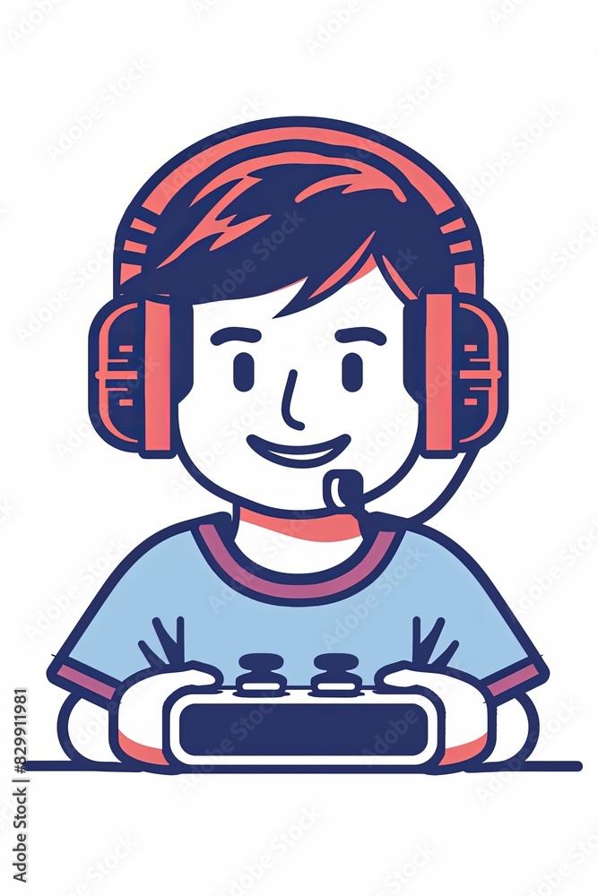 A cartoon boy is playing a video game with a controller A cartoon boy is playing a video game with a controller