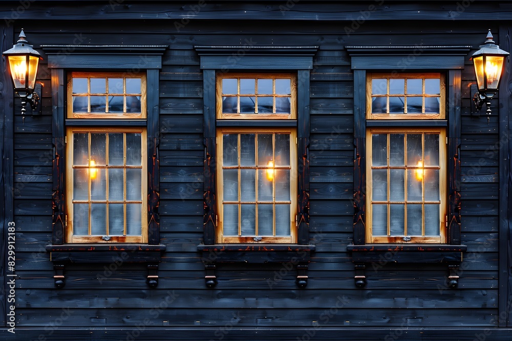 Cozy Illuminated Wooden House Windows at Night Cozy Illuminated Wooden House Windows at Night