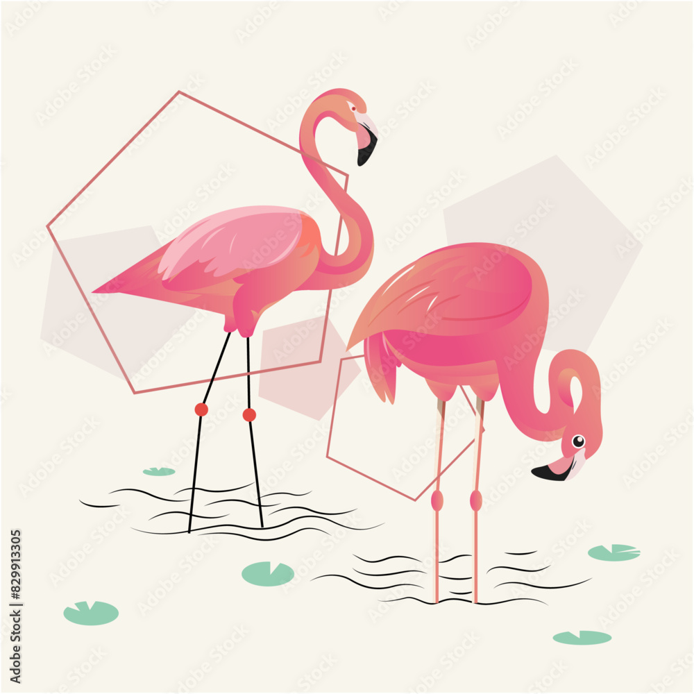 Obraz premium Pink Flamingo Bird Illustration Vector Design_03