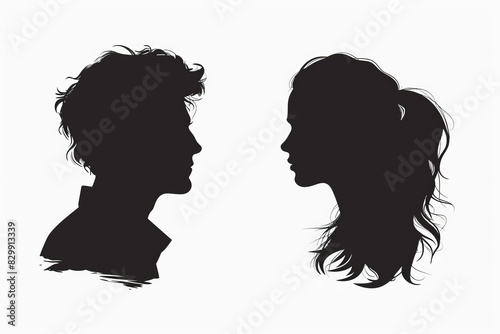 Silhouette illustration of male and female head profiles