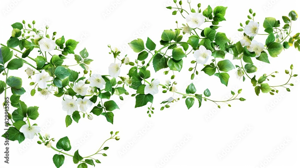 lush green creeper plant with delicate spring flowers isolated on pure white background digital illustration lush green creeper plant with delicate spring flowers isolated on pure white background digital illustration