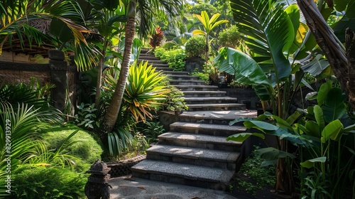 lush tropical garden with stone staircase leading to hidden oasis bali landscape