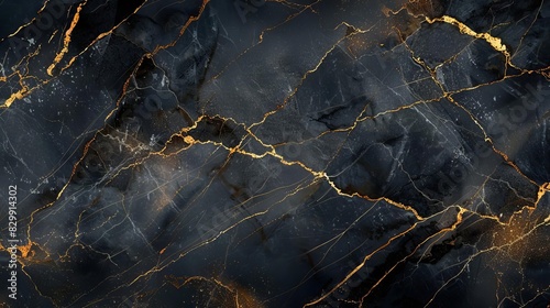 luxurious black marble with elegant gold inlay veins sophisticated background texture photo