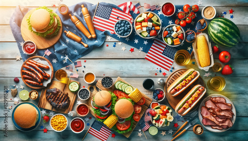 Patriotic BBQ Picnic Spread with Text Space