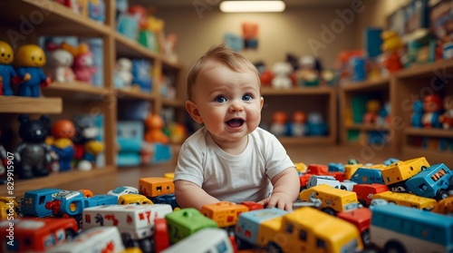 A mischievous cartoon baby causing chaos in a toy store ai_generated