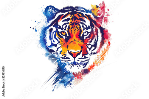 sticker design a tiger face water color style on transparent background. Generative ai illustration.