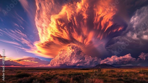 Majestic clouds forming dramatic shapes against a vibrant sunset sky, evoking a sense of awe and wonder.