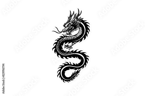 sticker design cartoon sticker black and white a chinese dragon on transparent background. Generative ai illustration.