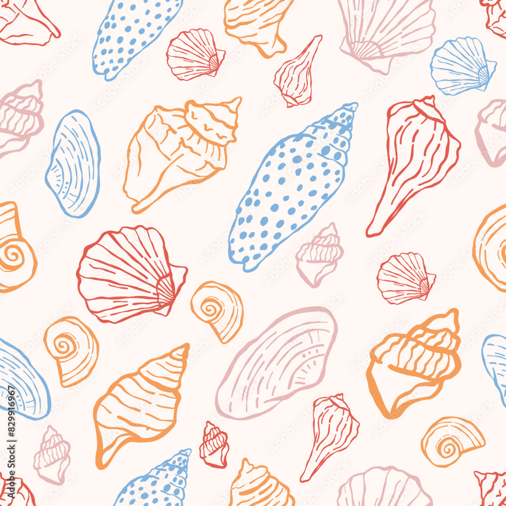Seashell doodle seamless pattern Seashell doodle seamless pattern