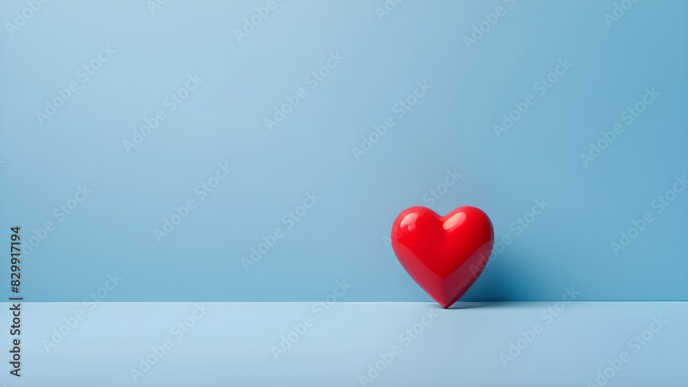 Red 3D heart isolated on blue background with copy space, symbol of love and romance Red 3D heart isolated on blue background with copy space, symbol of love and romance