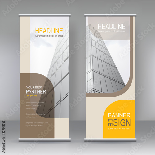 Roll up banner stand brochure flyer vertical template design, covers , modern x-banner and flag-banner advertising design element