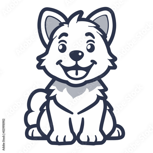 Smiling Dog with Pointy Ears Sitting Cute HandDrawn Pet Illustration Line Art