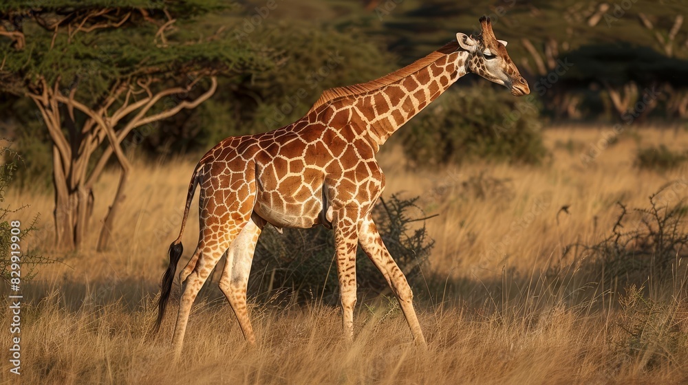 Obraz premium majestic giraffe gracefully striding through pristine wilderness wildlife photography inspired