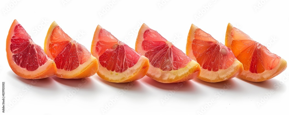Ripe Som Kliang segments arranged artistically, isolated on white background, ideal for culinary presentations, bright and fresh, room for copy Ripe Som Kliang segments arranged artistically, isolated on white background, ideal for culinary presentations, bright and fresh, room for copy