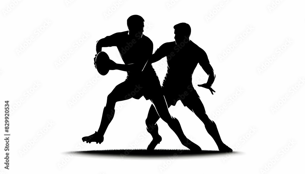 Shadow of rugby players on a white background