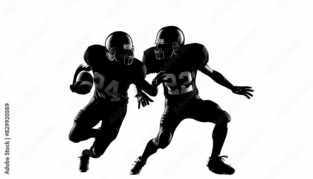 Shadow of rugby players on a white background