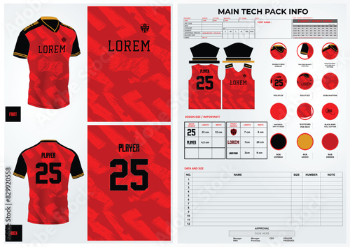 red sublimation jersey design with techpack and pattern