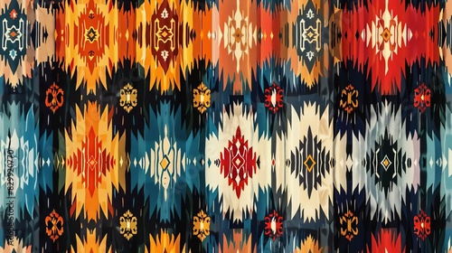 Timelapse ikat, patterns that seem to evolve and change, depicting time flow in tribal style photo