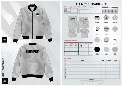 sublimation jacket design with techpack and pattern