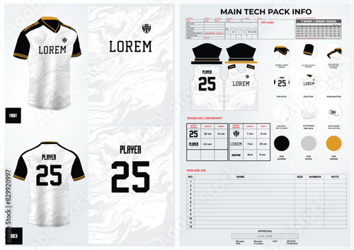 white sublimation jersey design with techpack and pattern photo