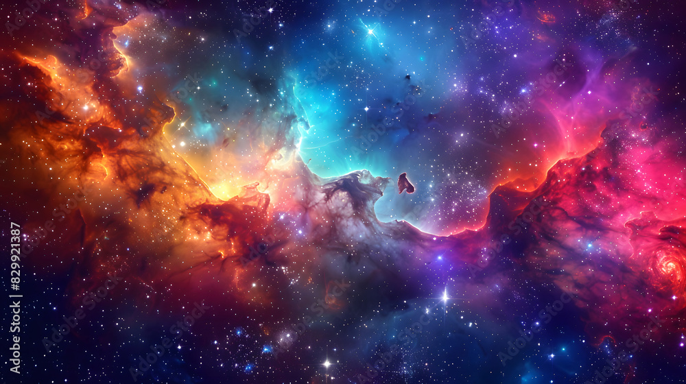 Naklejka premium Colorful space galaxy cloud nebula background. Generative AI.