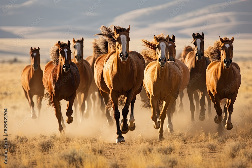 a group of horses running in a field, A group of wild horses galloping across an open plain a group of horses running in a field, A group of wild horses galloping across an open plain