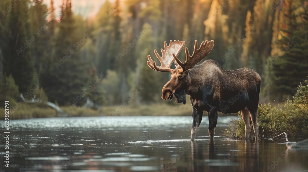 majestic moose standing in serene water wildlife photography in natural habitat majestic moose standing in serene water wildlife photography in natural habitat