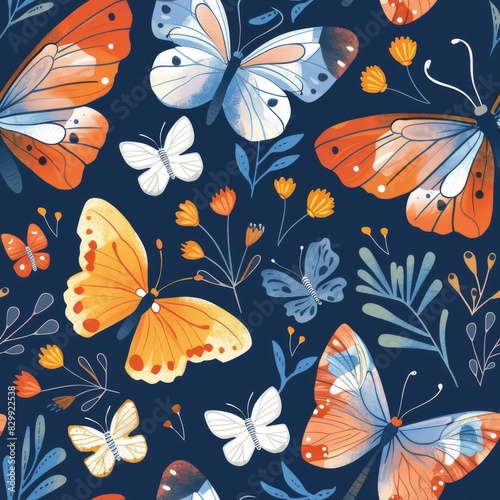 Midnight Butterflies and Blooms Seamless Pattern