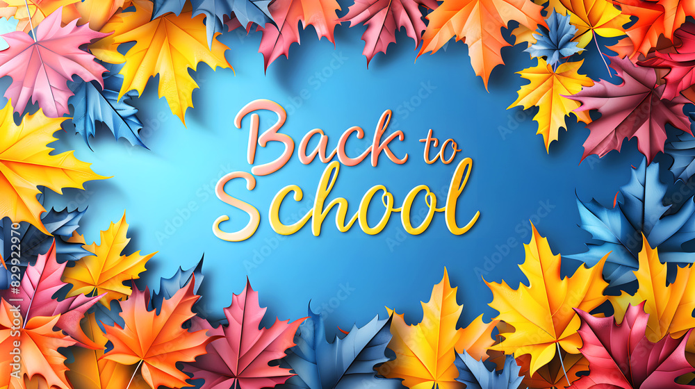Back to school, abstract blue background with autumn leaves Back to school, abstract blue background with autumn leaves