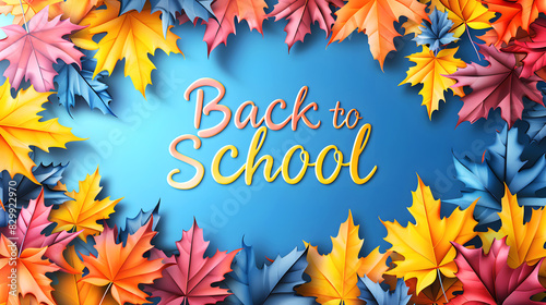 Back to school  abstract blue background with autumn leaves