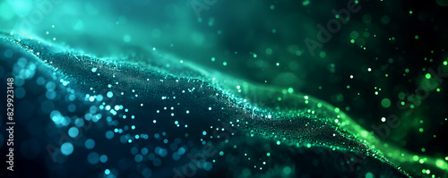Wallpaper Mural Abstract digital network background banner with glowing light and connecting data dots in blue and green colors. Big data technology concept. Torontodigital.ca