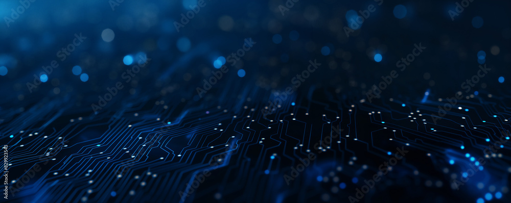 Abstract digital network circuit board background banner with glowing ...