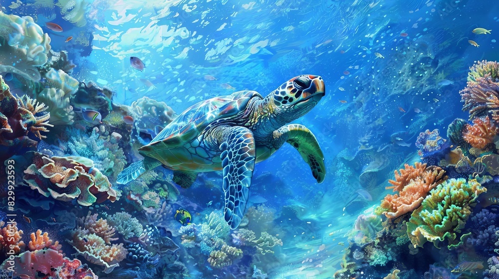 majestic sea turtle swimming through vivid coral reef in tropical ocean ai generated art majestic sea turtle swimming through vivid coral reef in tropical ocean ai generated art