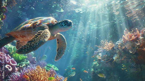 majestic sea turtle swimming near colorful coral reef marine life concept ai generated