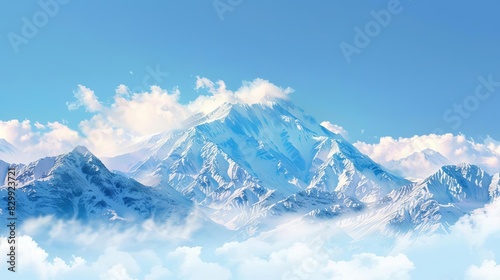 majestic snowcapped mountain peaks against a clear blue sky serene landscape background digital art photo