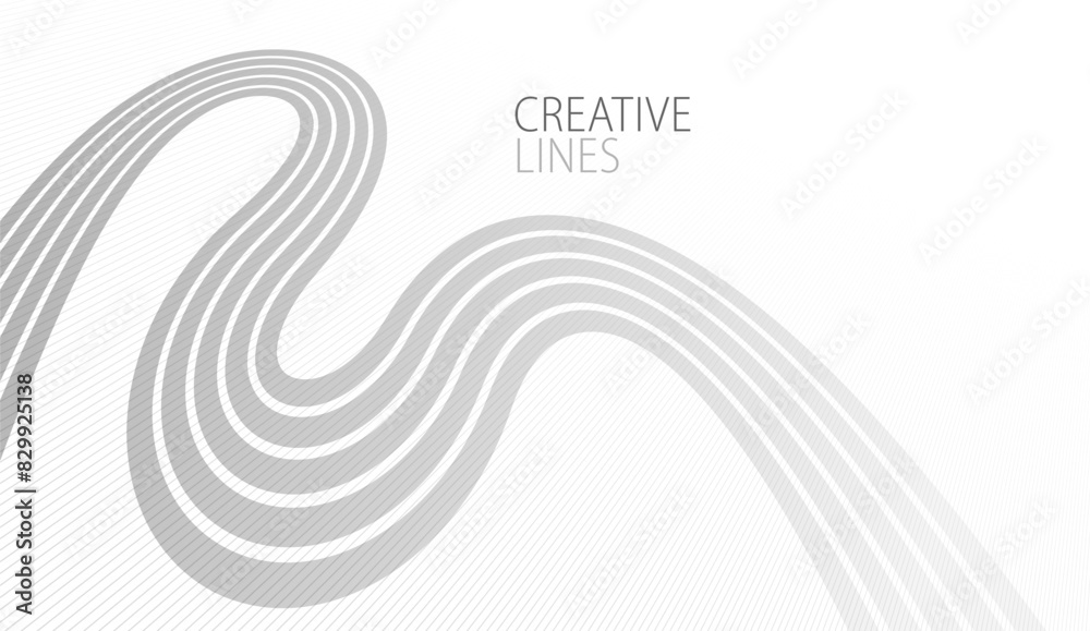 Wave lines in 3D perspective vector abstract background with smooth gradient of light grey and white monochrome colors, easy relaxing motion.