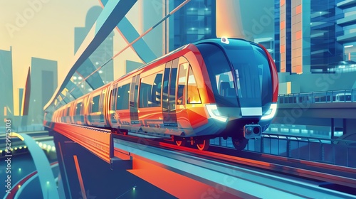 sleek bts skytrain gliding through urban business district modern transportation digital illustration photo
