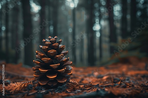 The simple form of a pine cone on a forest floor