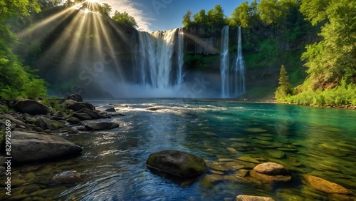 Majestic waterfall on tropical island, waterfall wallpaper © ASGraphicsB24