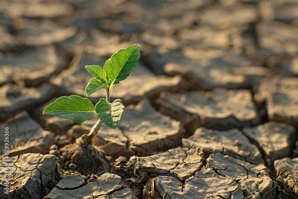 Green Seedling Growing on Parched Cracked Earth Green Seedling Growing on Parched Cracked Earth