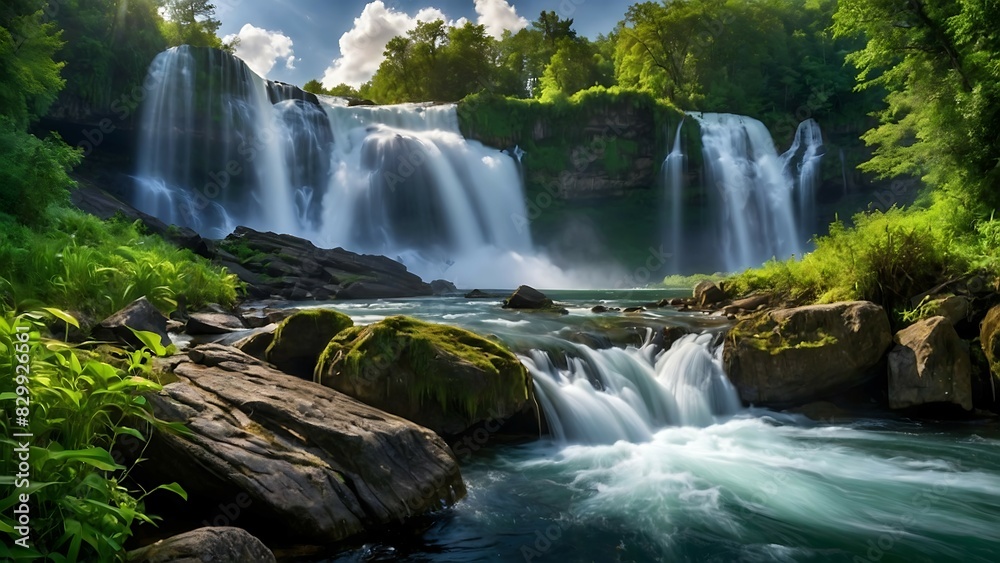 Majestic waterfall on tropical island, waterfall wallpaper Majestic waterfall on tropical island, waterfall wallpaper