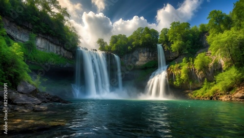 Majestic waterfall on tropical island  waterfall wallpaper