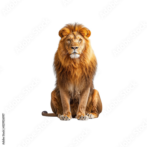 A lion is sitting on a white background
