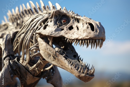 a skeleton of a t - rex with its mouth open, Dinosaur skeleton in 3D detail © SaroStock