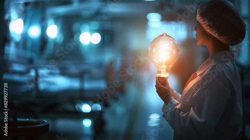medical hope doctor holding light bulb in hospital symbol of recovery and healing from covid19 healthcare technology concept digital illustration photo