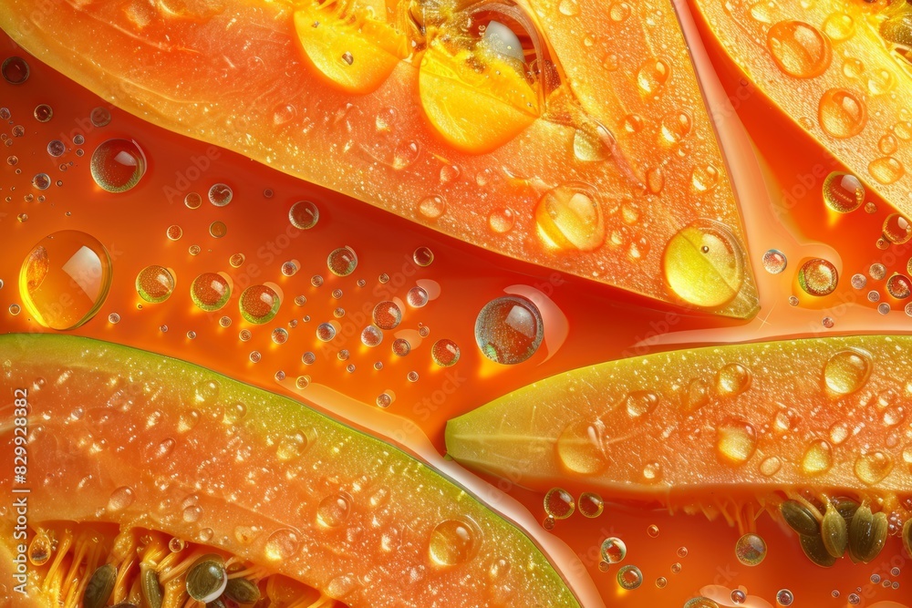 juicy appetizing papaya with drops of juice on an orange background juicy appetizing papaya with drops of juice on an orange background